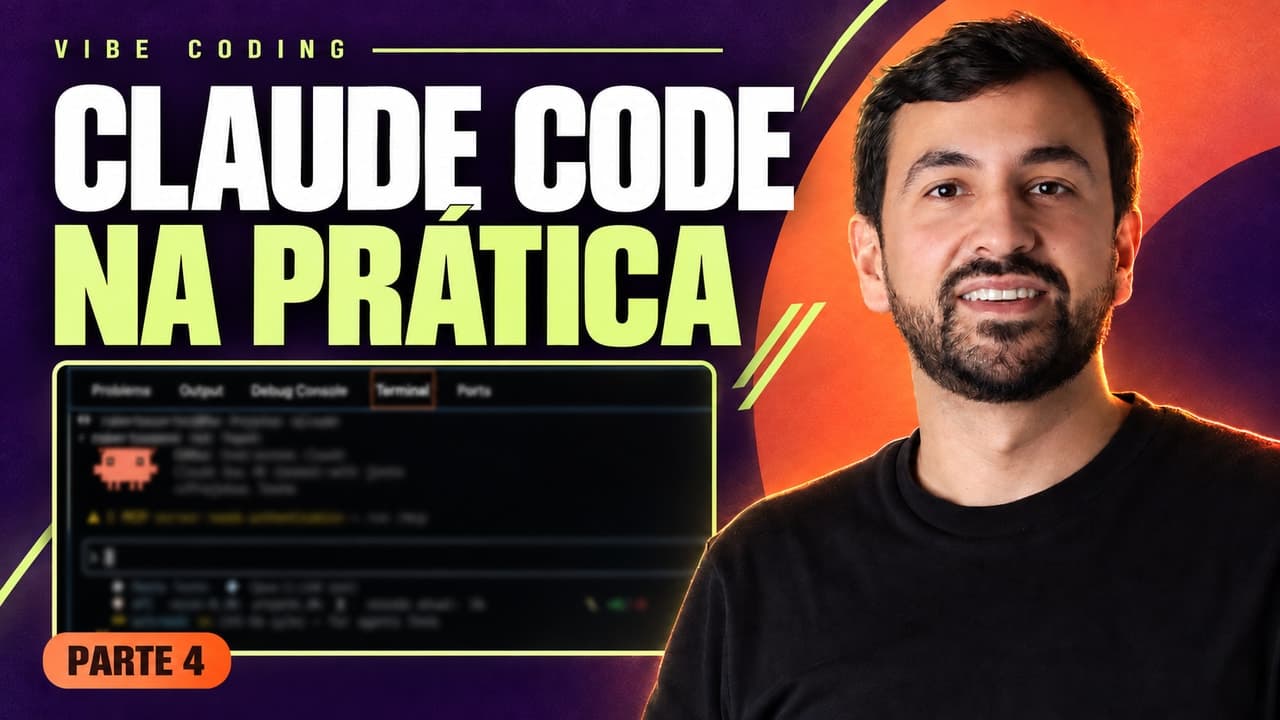 Claude Code na prática, com Roberto Cortez e um ecrã da aula sobre o terminal