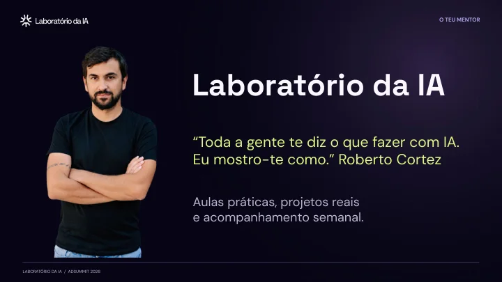 Capa da apresentação do Laboratório da IA no AdSummit, com Roberto Cortez