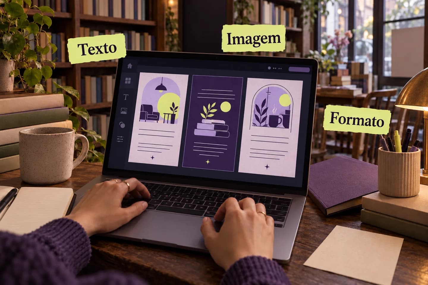 Ilustração gerada por IA: preparação de texto, imagem e formato para divulgar encontros de leitura.
