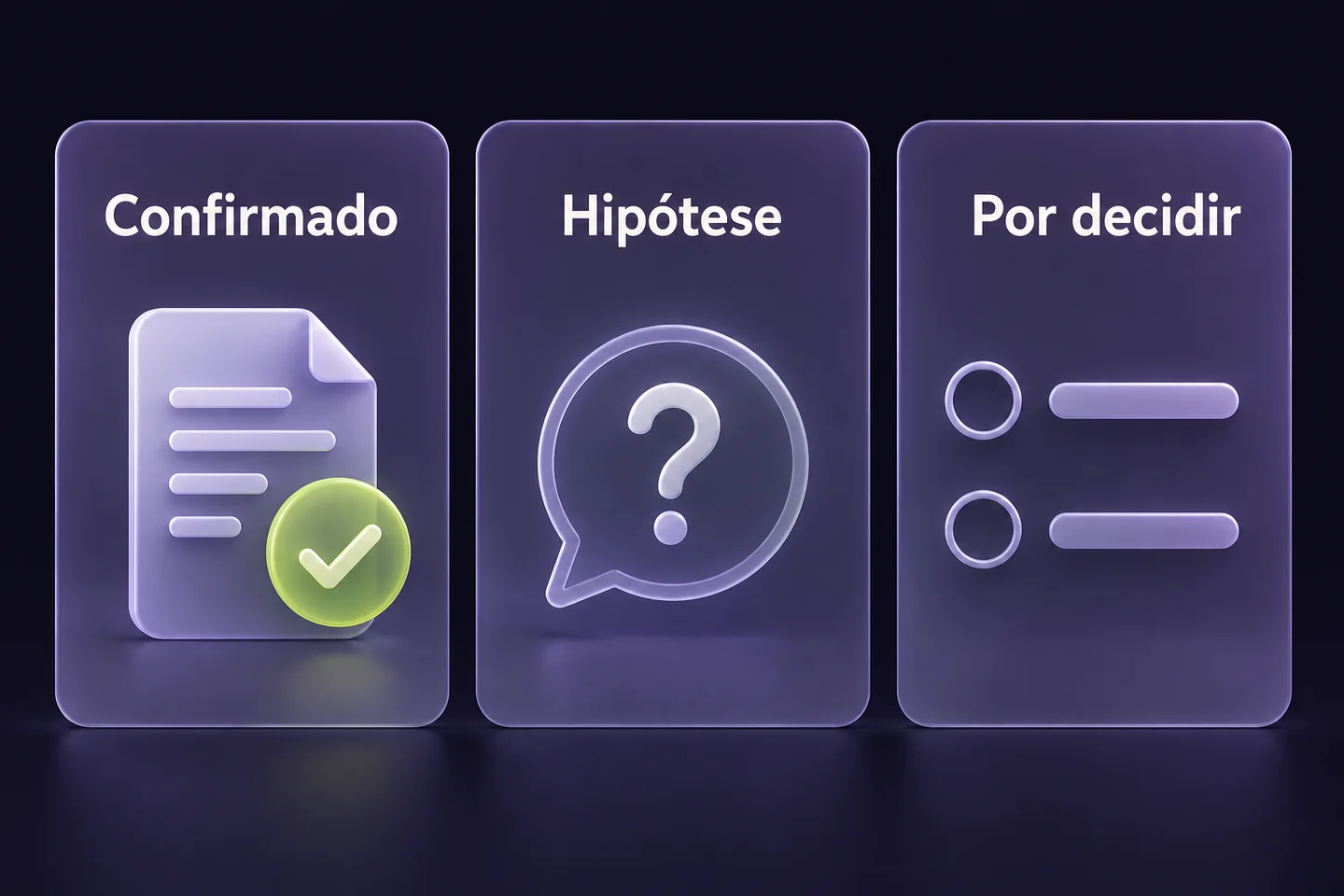 Ilustração gerada por IA que distingue informação confirmada, hipóteses e decisões ainda em falta.