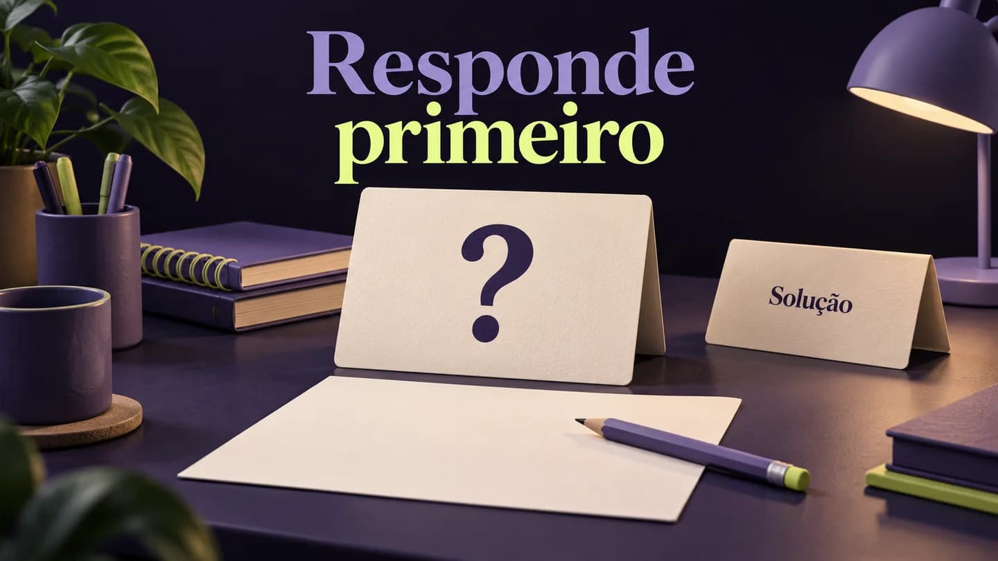 Cartão de pergunta e folha de resposta, com a solução ainda fechada. Ilustração gerada com IA.