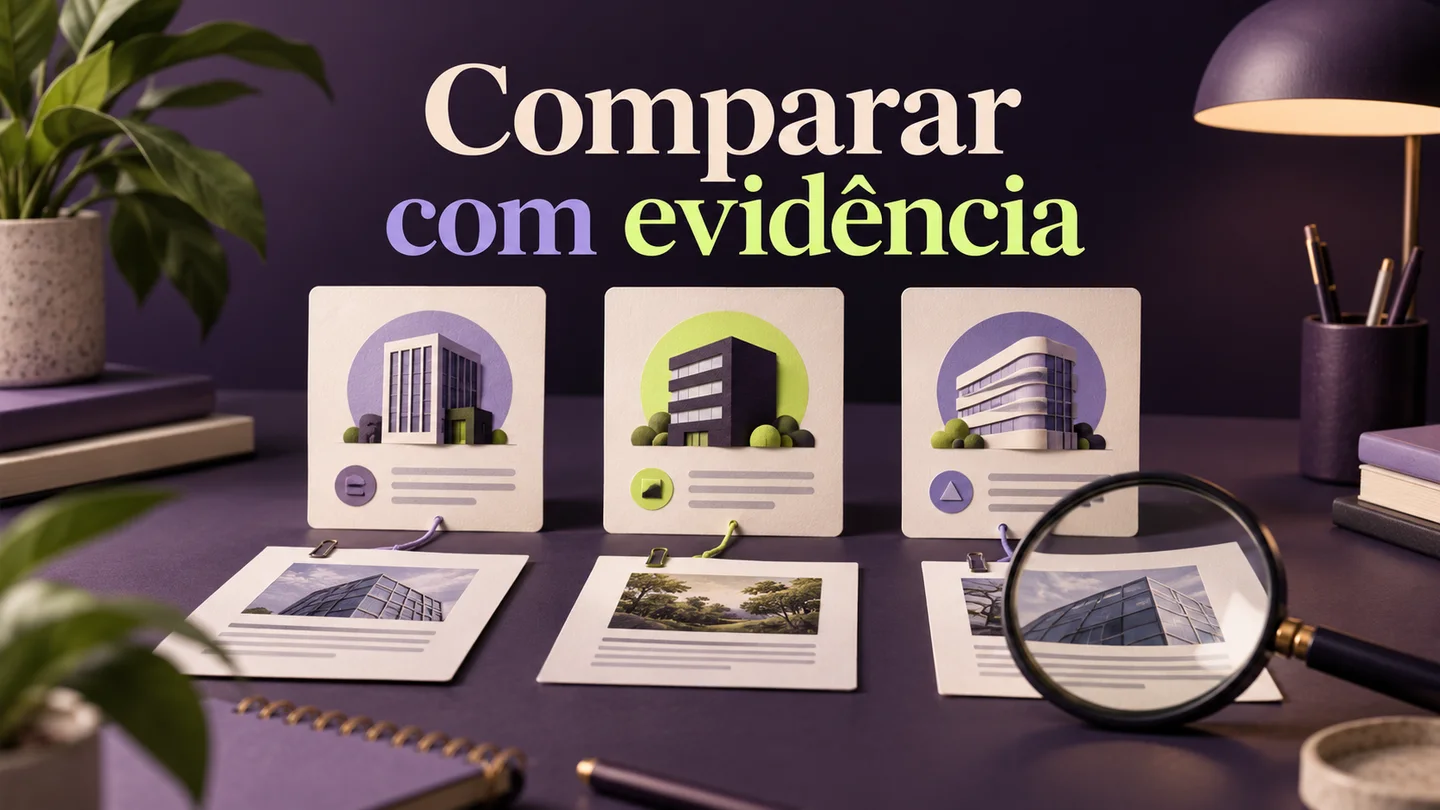 Três ofertas anónimas comparadas com documentos de origem e uma lupa. Ilustração conceptual gerada com IA.