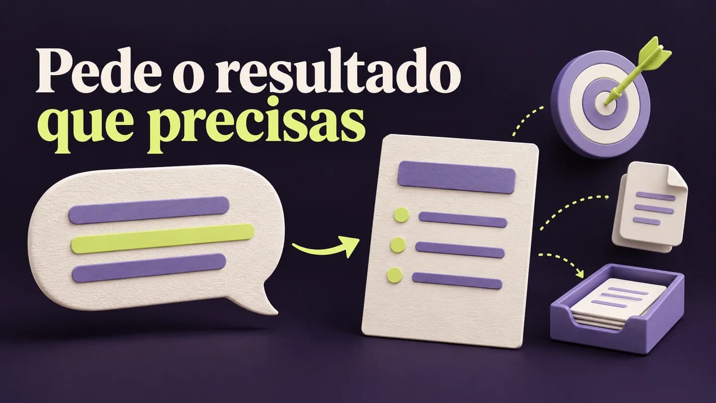 Pede o resultado que precisas: um pedido liga-se a um briefing com objetivo, fonte e entrega. Ilustração conceptual gerada com IA.